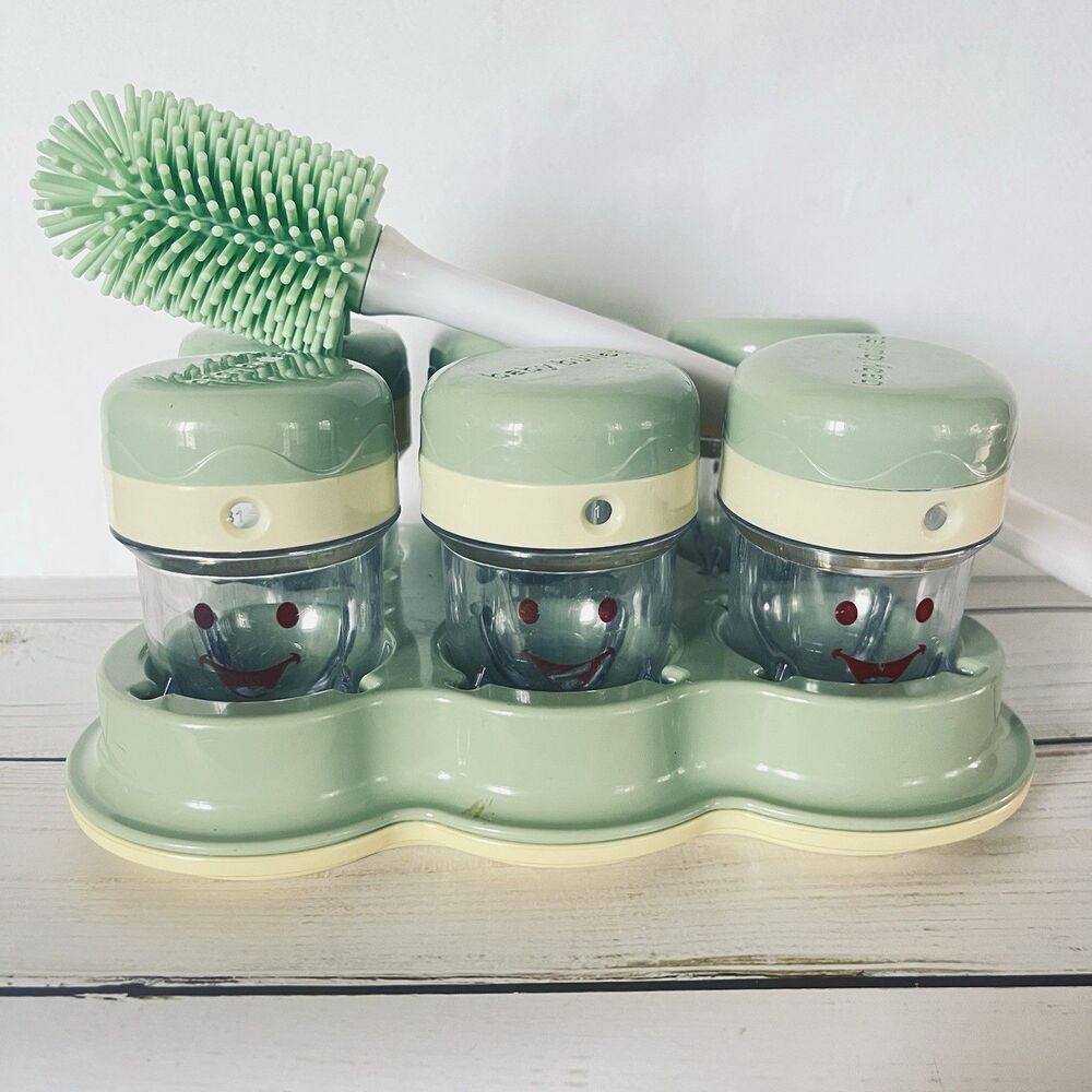 Baby Bullet Replacement Storage 6 Cups 1 Tray & 1 Brush Date Dial Green Cream